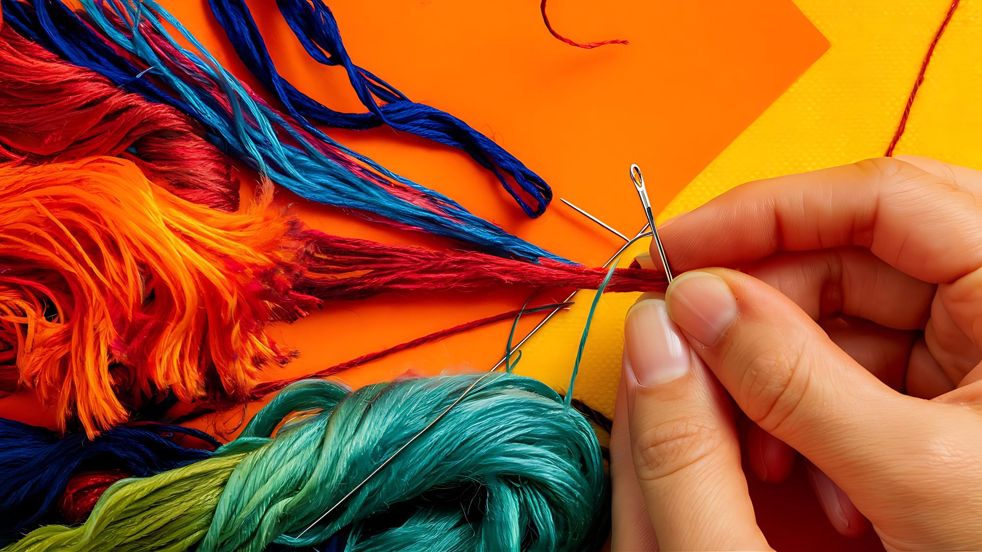 artisan hands arranging threads in atelier